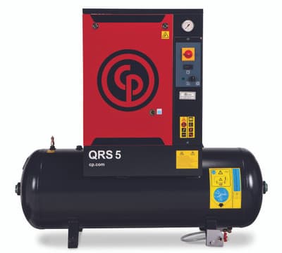 Tank Mounted, Chicago Pneumatic, QRS5.5, 5 hp rotary screw air compressor.