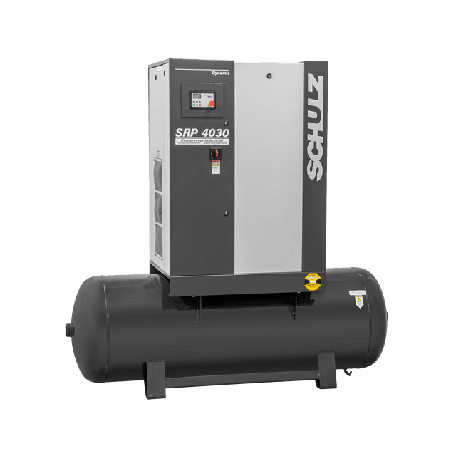 Schulz, 30 hp rotary screw air compressor with 120 gallon tank.